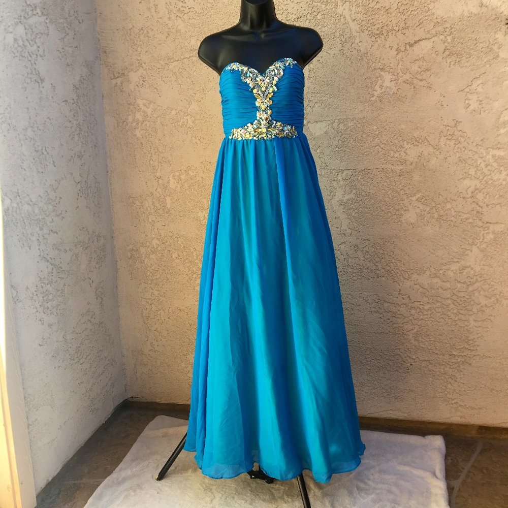 Special Occasion Blue Embellished Prom Party Dress 3 4